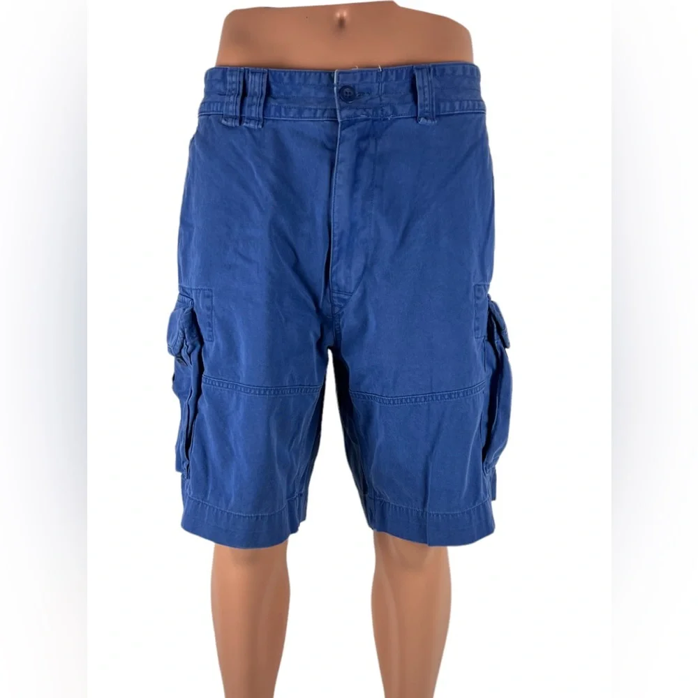 Polo Ralph Lauren Mens 37 (actual) Cargo Shorts Faded Finish Distressed Blue EUC